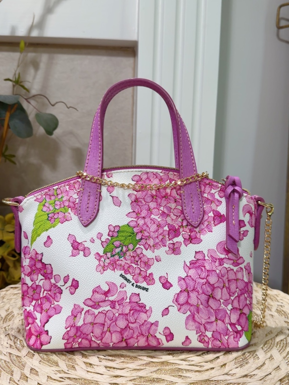 Dooney & Bourke Lilac/Pink Floral Pattern Hydrangea Mini Satchel Purse Rare/Cute - Picture 2 of 8